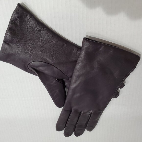 Genuine Leather Women’s Gloves w/ 100% Cashmere Lining, Deep Plum Color, Size L - Picture 3 of 6